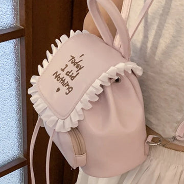 Qfdian Sweet Y2k Aesthetic Girls Letter Embroidery Preppy Schoolbags Women Students All Match Ins Fashion Ruffled Chic Mini Backpacks